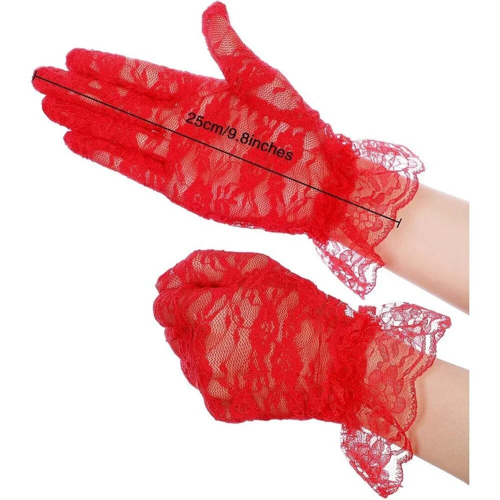 Women's Short Lace Courtesy Elegant Gloves Red Wedding Dinner Opera Parties